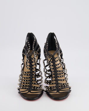 Christian Louboutin Black Leather Millaclou Caged Heeled Sandals with Silver Spikes Detail EU 38.5