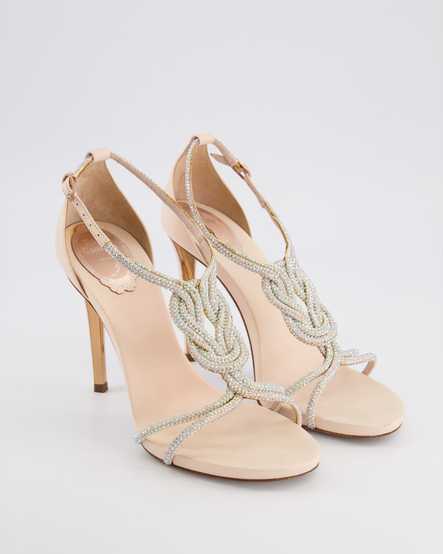 Rene Caovilla Light Pink Crystal Embellished Heeled Sandals with Knotted Detail Size EU 38.5 RRP £1,250
