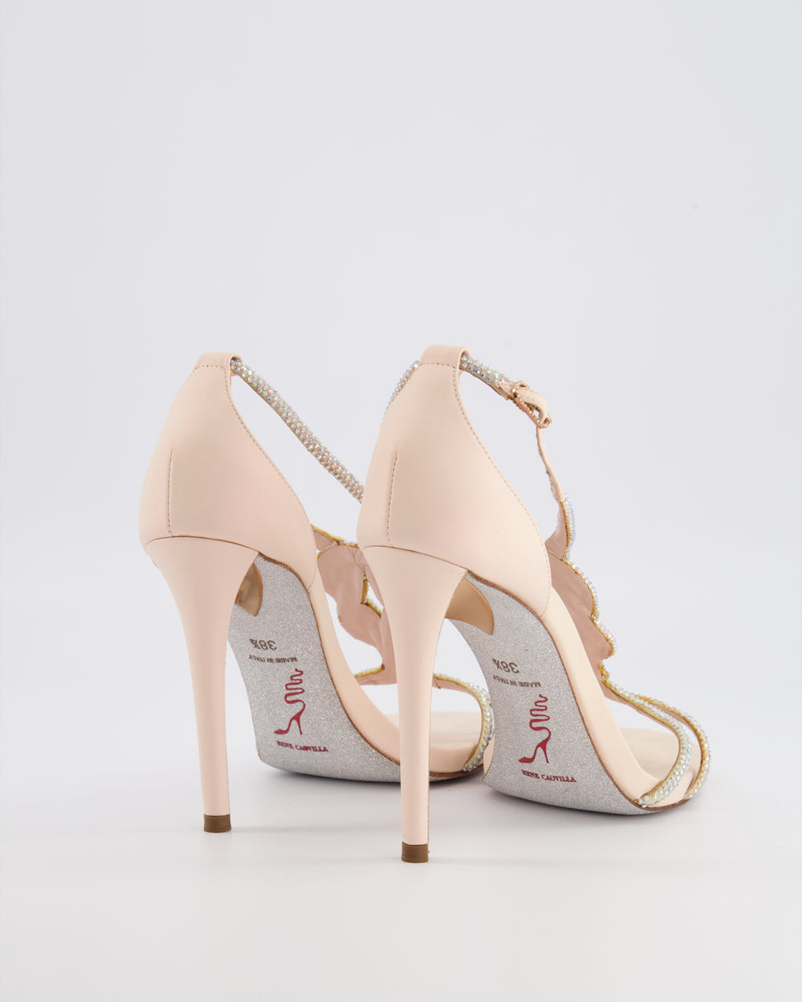 Rene Caovilla Light Pink Crystal Embellished Heeled Sandals with Knotted Detail Size EU 38.5 RRP £1,250