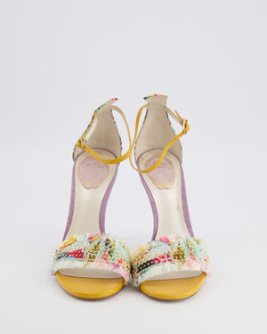 René Caovilla Multicolour Floral Crystal Embellished Heeled Sandals Size EU 38