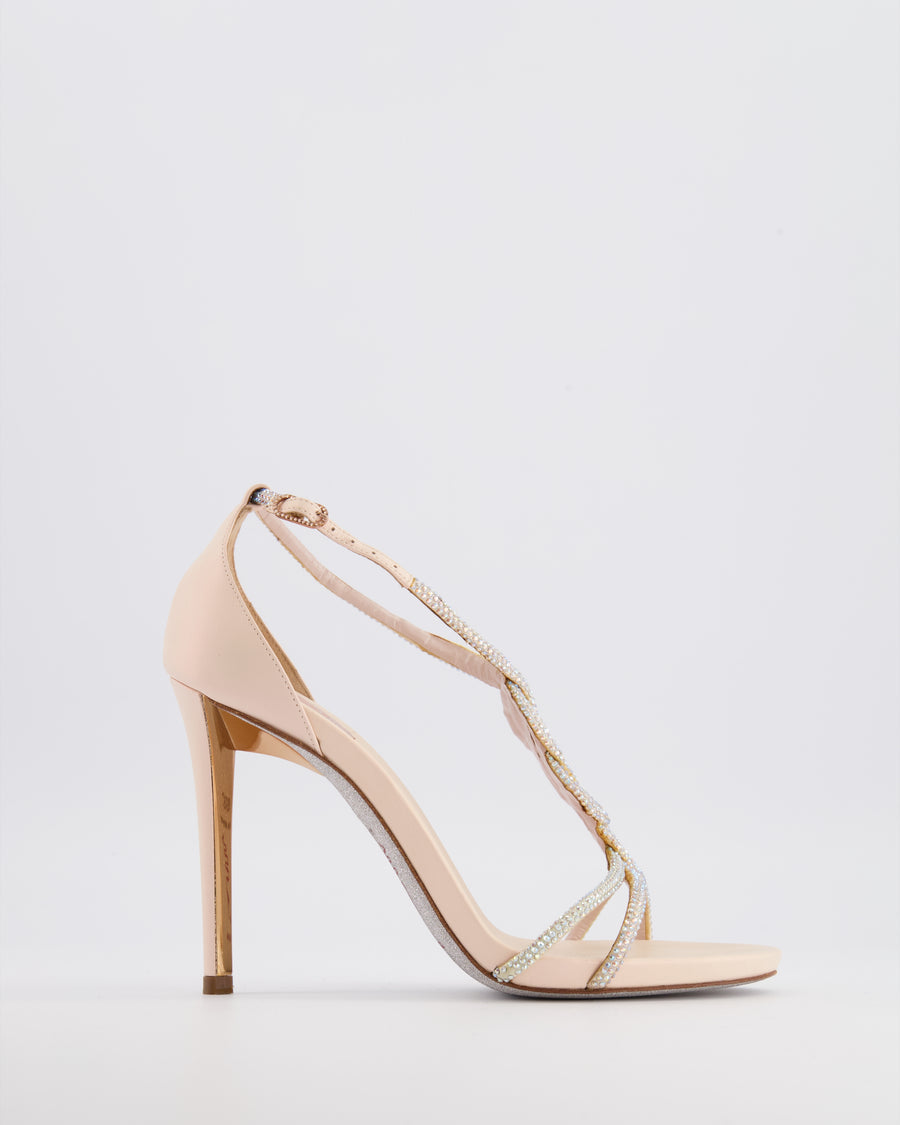 Rene Caovilla Light Pink Crystal Embellished Heeled Sandals with Knotted Detail Size EU 38.5 RRP £1,250
