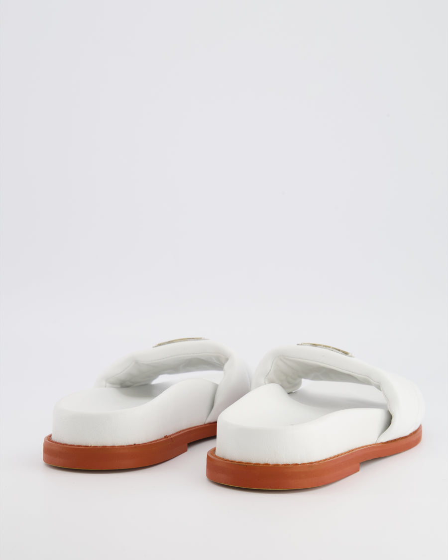 Prada White Leather Padded Slides with Logo Plaqué Detail Size EU 37 RRP £680