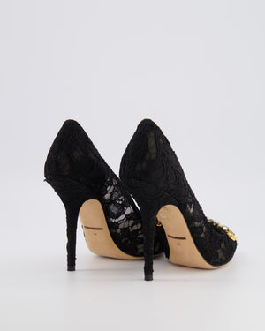 Dolce & Gabbana Black Lace Pumps with Crystal and Pearl Embellishments Size EU 38 RRP £875