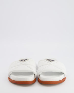 Prada White Leather Padded Slides with Logo Plaqué Detail Size EU 37 RRP £680