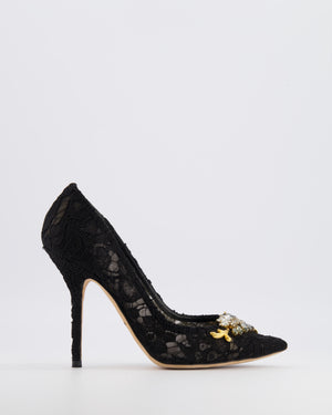Dolce & Gabbana Black Lace Pumps with Crystal and Pearl Embellishments Size EU 38 RRP £875