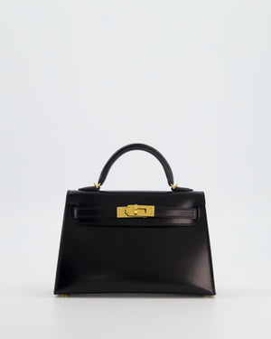 *SUPER RARE* Hermès Mini Kelly II 20 Bag in Noir Box Leather with Gold Hardware