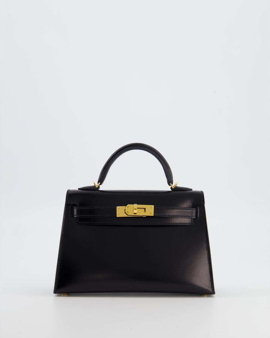 *SUPER RARE* Hermès Mini Kelly II 20 Bag in Noir Box Leather with Gold Hardware