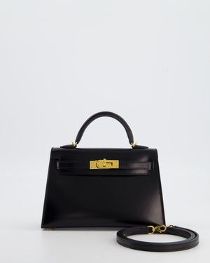 *SUPER RARE* Hermès Mini Kelly II 20 Bag in Noir Box Leather with Gold Hardware