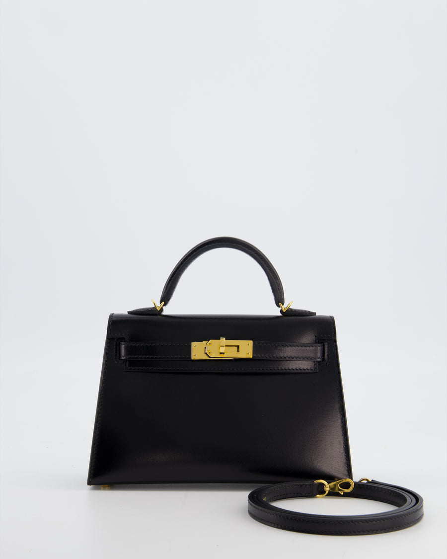 *SUPER RARE* Hermès Mini Kelly II 20 Bag in Noir Box Leather with Gold Hardware