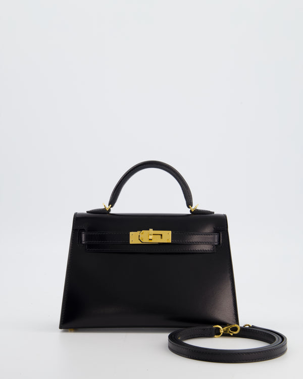 *SUPER RARE* Hermès Mini Kelly II 20 Bag in Noir Box Leather with Gold Hardware