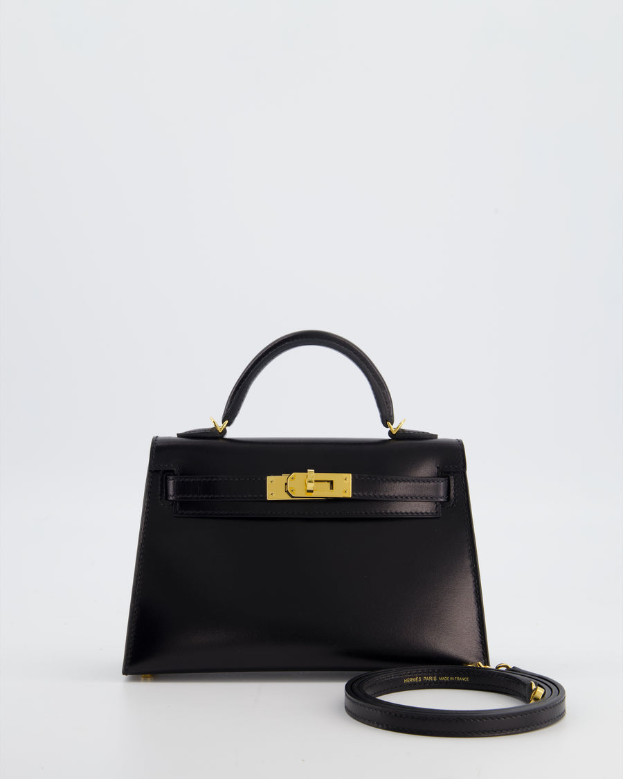 *SUPER RARE* Hermès Mini Kelly II 20 Bag in Noir Box Leather with Gold Hardware