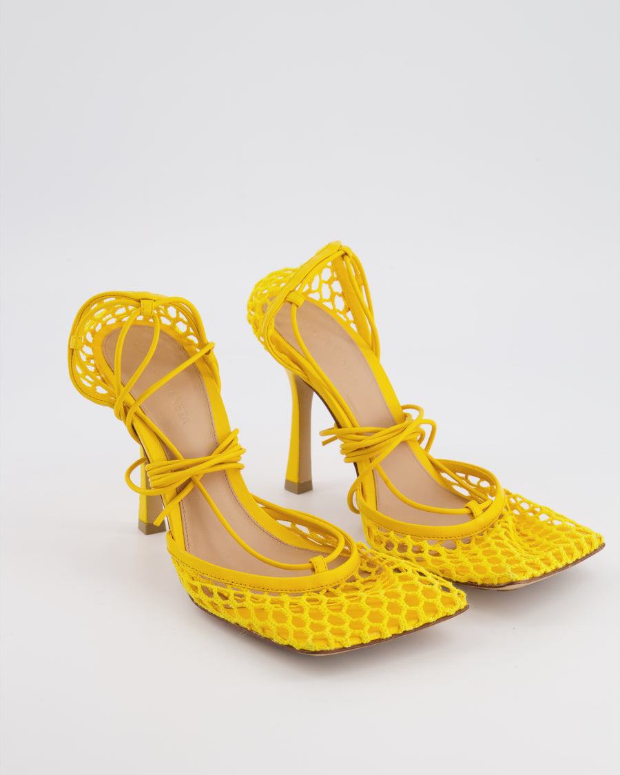 Bottega Veneta Yellow Lace Up Leather and Fishnet Heels Size EU 38 RRP £890