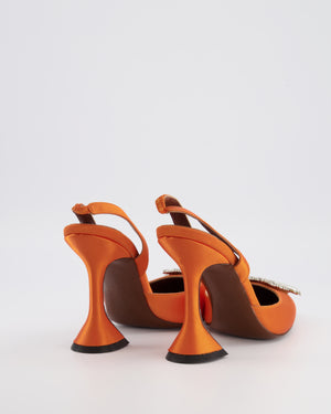 Amina Muaddi Orange Satin Begum 95 Slingback with Crystal Details Size EU 38 RRP £950