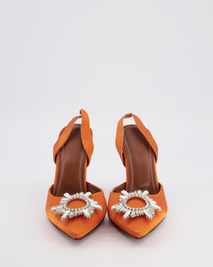 Amina Muaddi Orange Satin Begum 95 Slingback with Crystal Details Size EU 38 RRP £950
