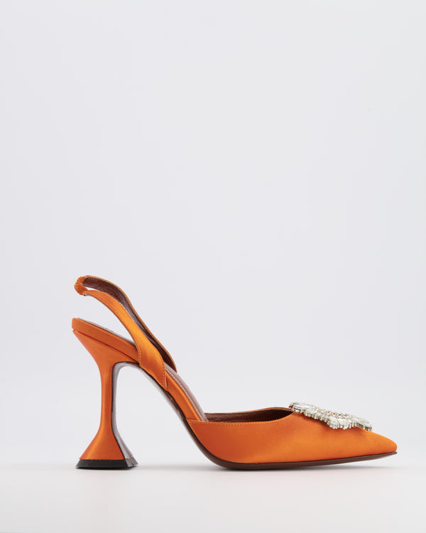 Amina Muaddi Orange Satin Begum 95 Slingback with Crystal Details Size EU 38 RRP £950