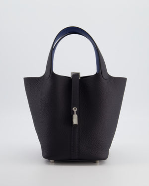Hermès Picotin Lock 18 Eclat Bag in Caban Clemence Leather with Bleu Tie Interior Handle and Palladium Hardware