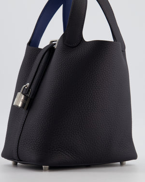Hermès Picotin Lock 18 Eclat Bag in Caban Clemence Leather with Bleu Tie Interior Handle and Palladium Hardware