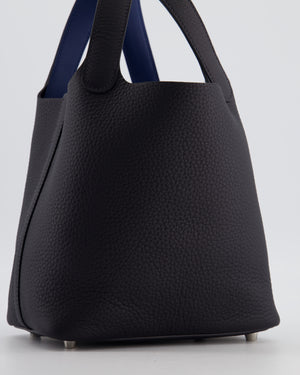 Hermès Picotin Lock 18 Eclat Bag in Caban Clemence Leather with Bleu Tie Interior Handle and Palladium Hardware