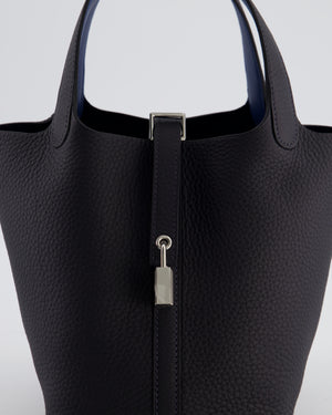 Hermès Picotin Lock 18 Eclat Bag in Caban Clemence Leather with Bleu Tie Interior Handle and Palladium Hardware