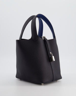 Hermès Picotin Lock 18 Eclat Bag in Caban Clemence Leather with Bleu Tie Interior Handle and Palladium Hardware