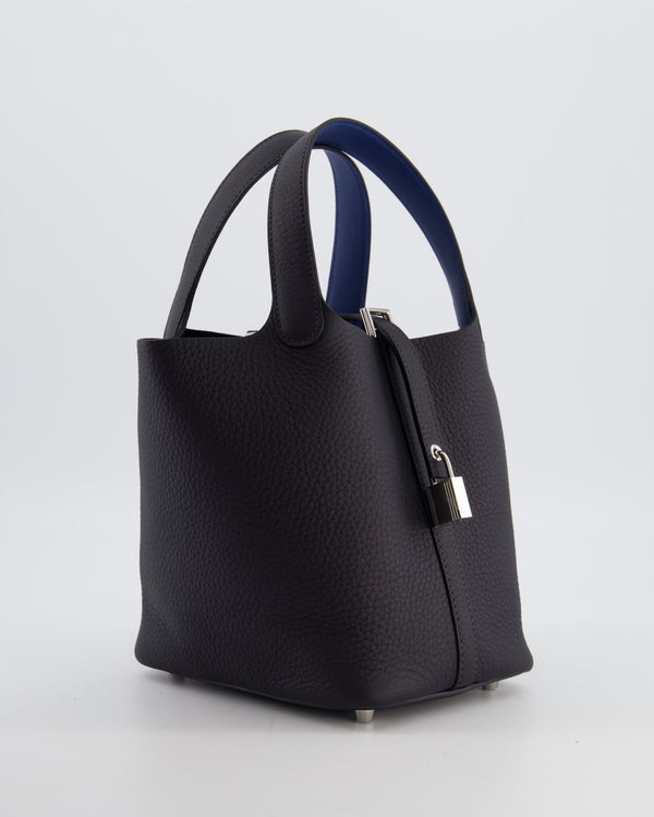 Hermès Picotin Lock 18 Eclat Bag in Caban Clemence Leather with Bleu Tie Interior Handle and Palladium Hardware