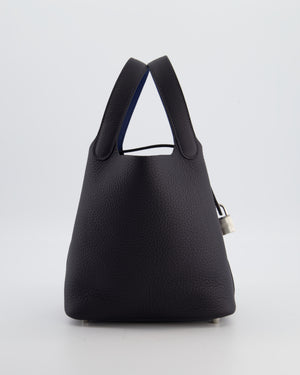 Hermès Picotin Lock 18 Eclat Bag in Caban Clemence Leather with Bleu Tie Interior Handle and Palladium Hardware