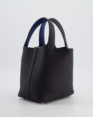 Hermès Picotin Lock 18 Eclat Bag in Caban Clemence Leather with Bleu Tie Interior Handle and Palladium Hardware