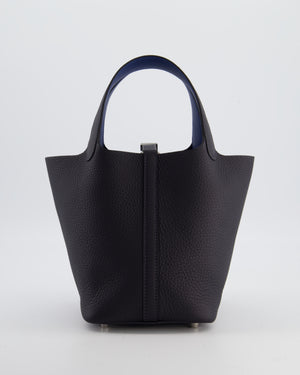 Hermès Picotin Lock 18 Eclat Bag in Caban Clemence Leather with Bleu Tie Interior Handle and Palladium Hardware