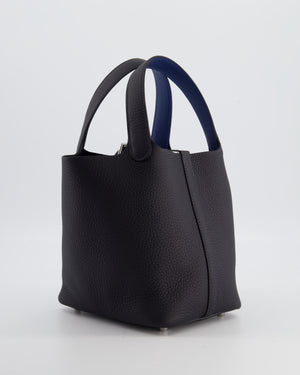 Hermès Picotin Lock 18 Eclat Bag in Caban Clemence Leather with Bleu Tie Interior Handle and Palladium Hardware