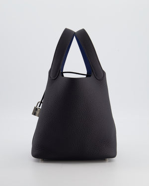 Hermès Picotin Lock 18 Eclat Bag in Caban Clemence Leather with Bleu Tie Interior Handle and Palladium Hardware