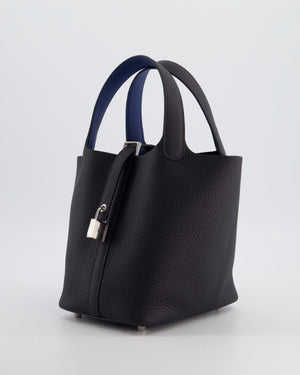 Hermès Picotin Lock 18 Eclat Bag in Caban Clemence Leather with Bleu Tie Interior Handle and Palladium Hardware