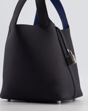 Hermès Picotin Lock 18 Eclat Bag in Caban Clemence Leather with Bleu Tie Interior Handle and Palladium Hardware