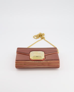 Elie Saab Bronze Pink Plexi Clutch on Chain Bag with Gold Hardware