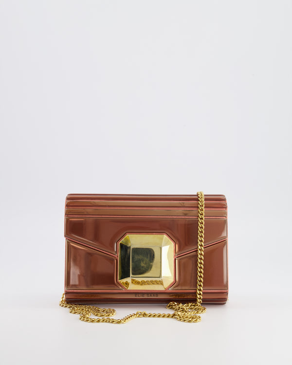 Elie Saab Bronze Pink Plexi Clutch on Chain Bag with Gold Hardware