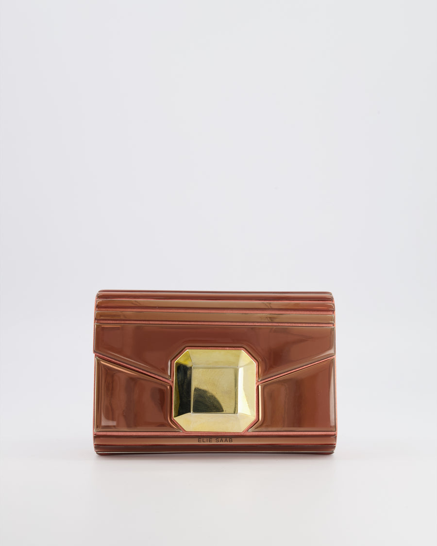 Elie Saab Bronze Pink Plexi Clutch on Chain Bag with Gold Hardware
