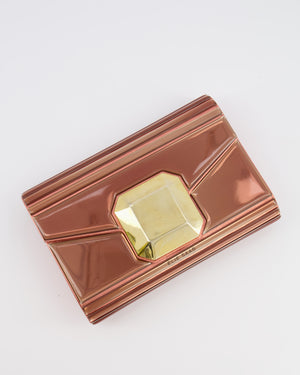 Elie Saab Bronze Pink Plexi Clutch on Chain Bag with Gold Hardware