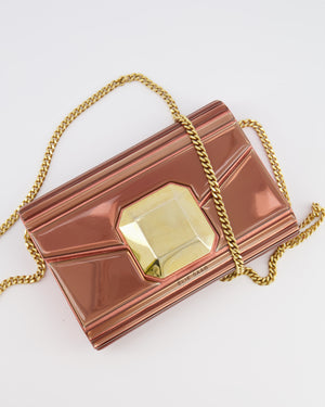 Elie Saab Bronze Pink Plexi Clutch on Chain Bag with Gold Hardware