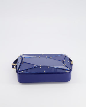 Elie Saab Blue Glass Effect Geometric Leather Top Handle Bag with Gold Hardware