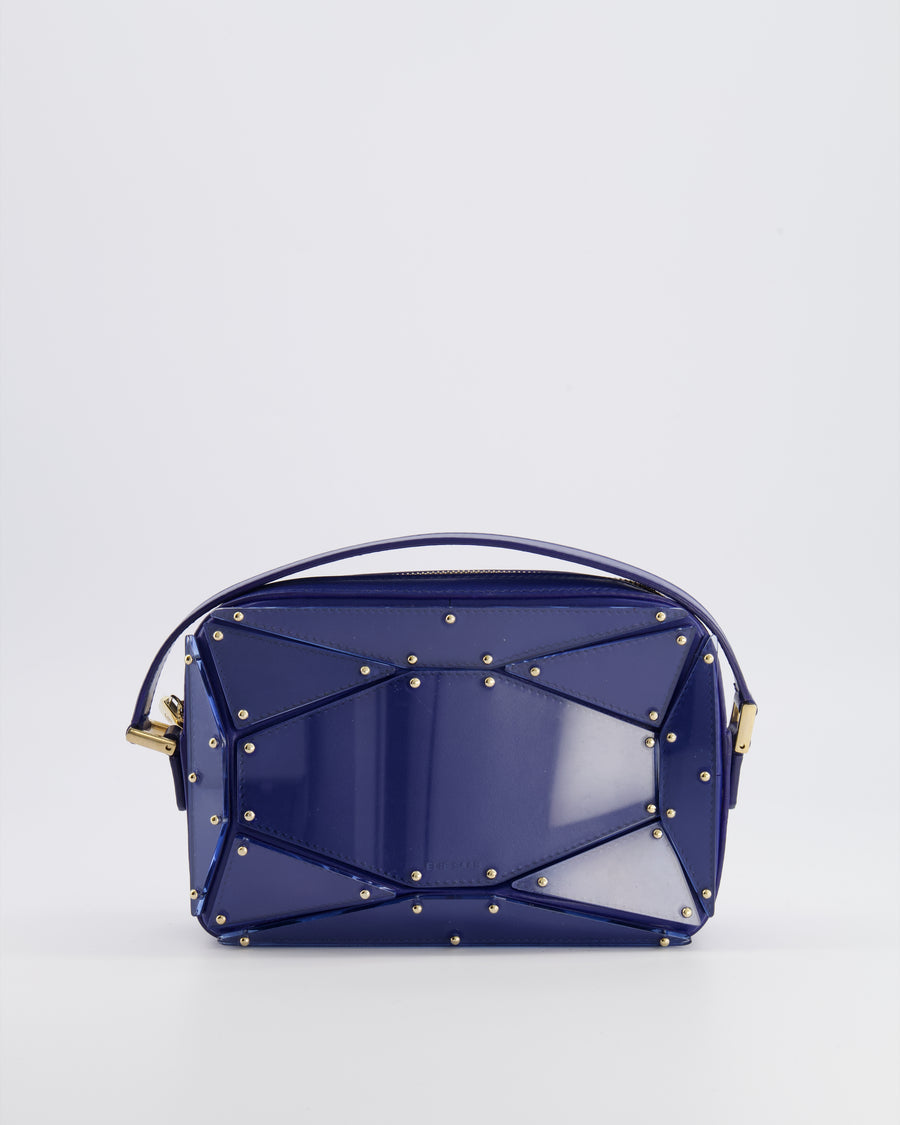 Elie Saab Blue Glass Effect Geometric Leather Top Handle Bag with Gold Hardware