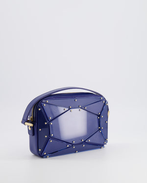Elie Saab Blue Glass Effect Geometric Leather Top Handle Bag with Gold Hardware