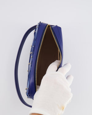 Elie Saab Blue Glass Effect Geometric Leather Top Handle Bag with Gold Hardware