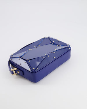 Elie Saab Blue Glass Effect Geometric Leather Top Handle Bag with Gold Hardware