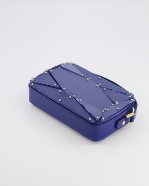 Elie Saab Blue Glass Effect Geometric Leather Top Handle Bag with Gold Hardware