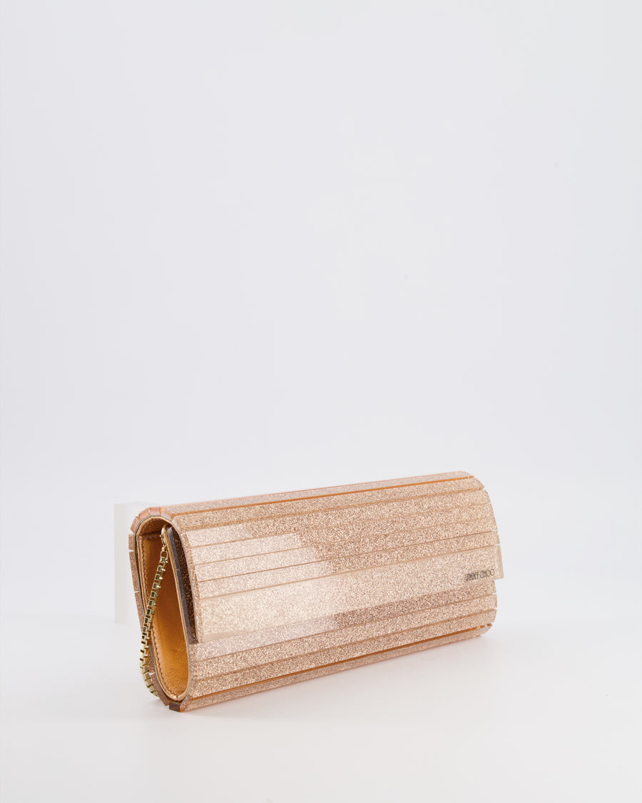 Jimmy Choo Rose Fine Glitter Acrylic Clutch Bag with Gold Chain RRP £650