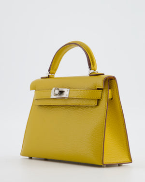 Hermès Mini Kelly II 20 Verso Bag in Jaune Ambre Chèvre Mysore Leather with Gold Interior and Palladium Hardware