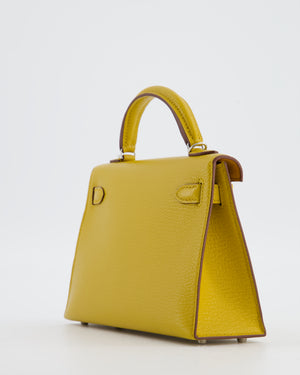 Hermès Mini Kelly II 20 Verso Bag in Jaune Ambre Chèvre Mysore Leather with Gold Interior and Palladium Hardware