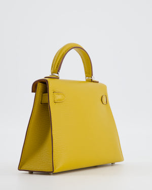 Hermès Mini Kelly II 20 Verso Bag in Jaune Ambre Chèvre Mysore Leather with Gold Interior and Palladium Hardware