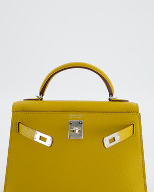 Hermès Mini Kelly II 20 Verso Bag in Jaune Ambre Chèvre Mysore Leather with Gold Interior and Palladium Hardware