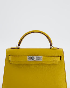 Hermès Mini Kelly II 20 Verso Bag in Jaune Ambre Chèvre Mysore Leather with Gold Interior and Palladium Hardware