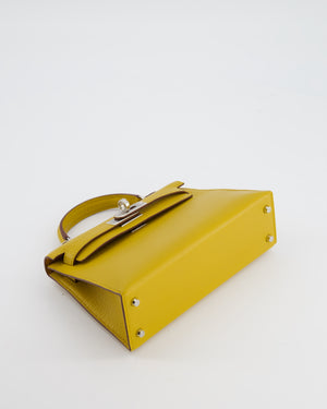Hermès Mini Kelly II 20 Verso Bag in Jaune Ambre Chèvre Mysore Leather with Gold Interior and Palladium Hardware